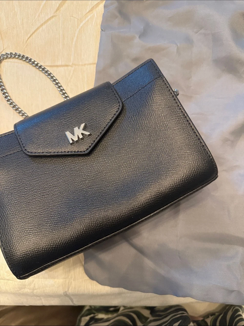 Michael Kors Black Saffiano Leather Crossbody with Silver MK Logo
